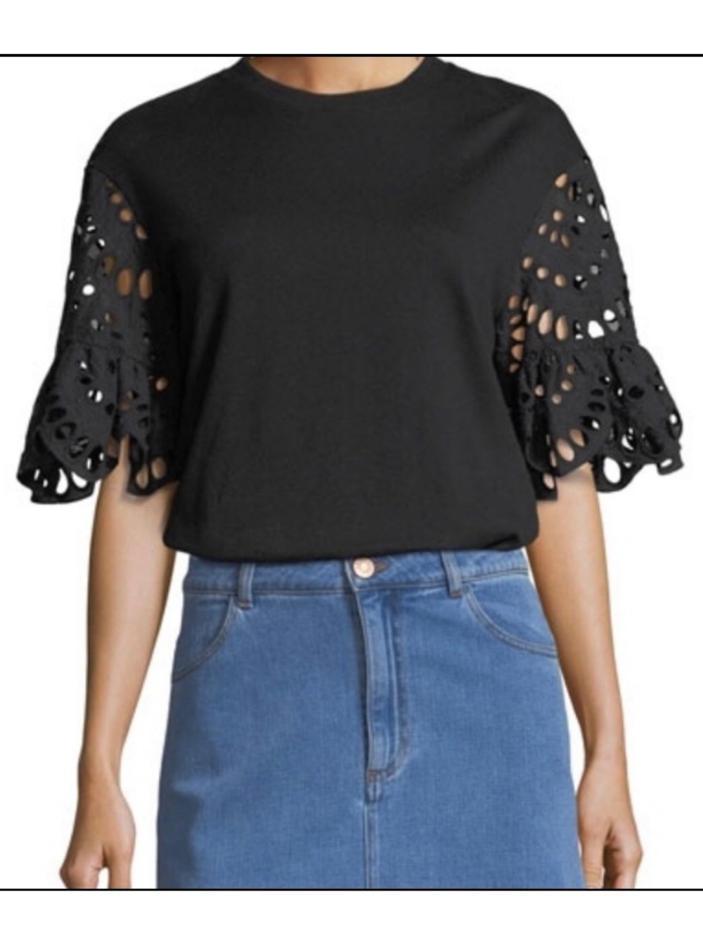 See by Chloe Eyelet Sleeve Top Black Small